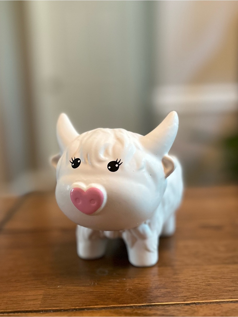 White Ceramic Highland Cow Planter Pot with Pink Heart Nose
